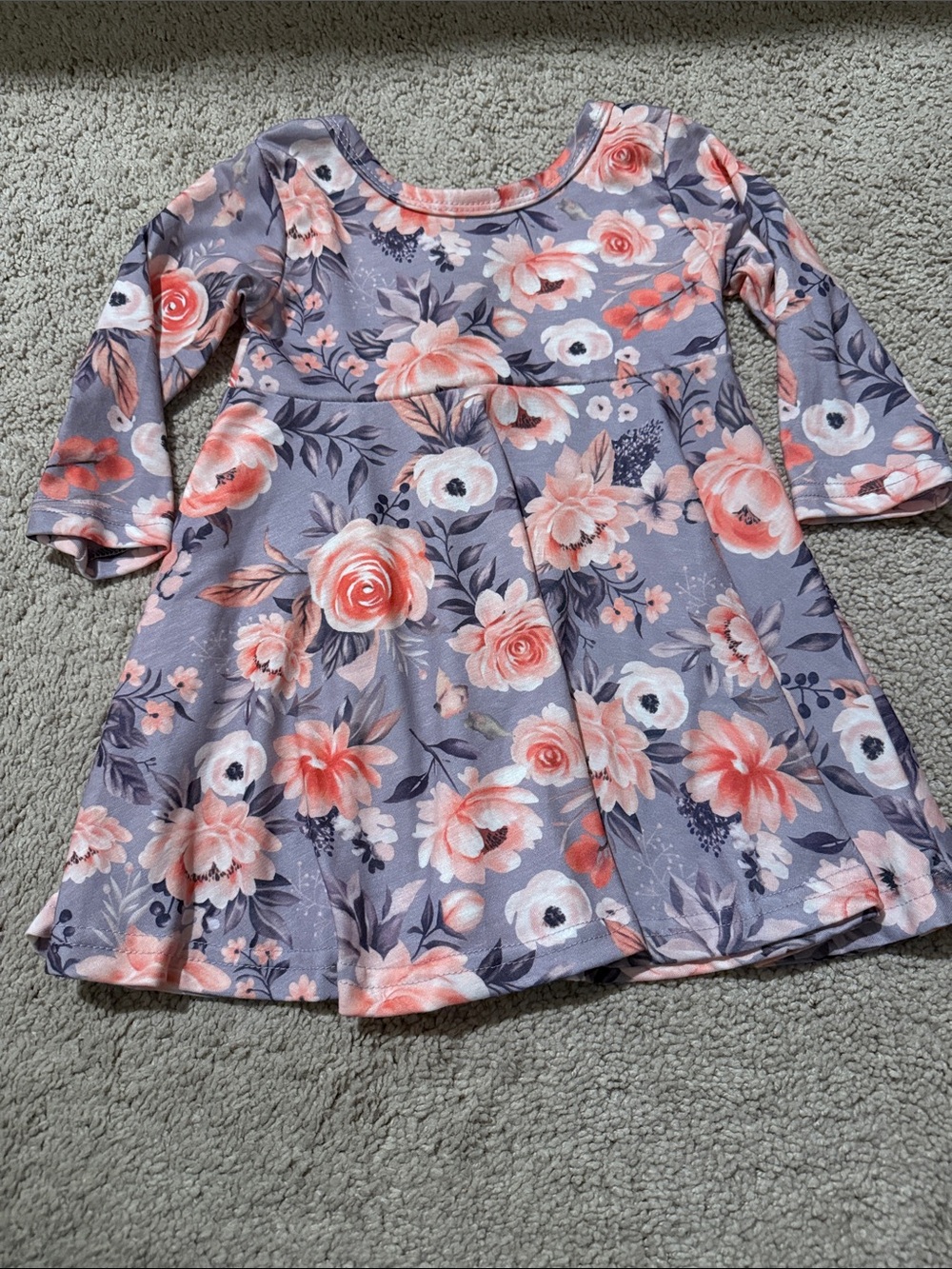 NWT Girls 12m Floral Long-Sleeve Dress - Lavender with Coral Floral